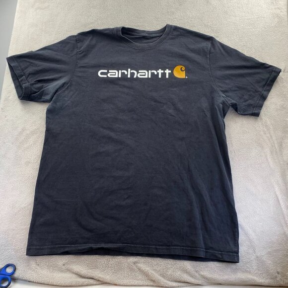 Carhartt Mens Work T-Shirt 2XLT Black Short Sleeve Logo Crew Neck Casual K195 - Picture 9 of 12